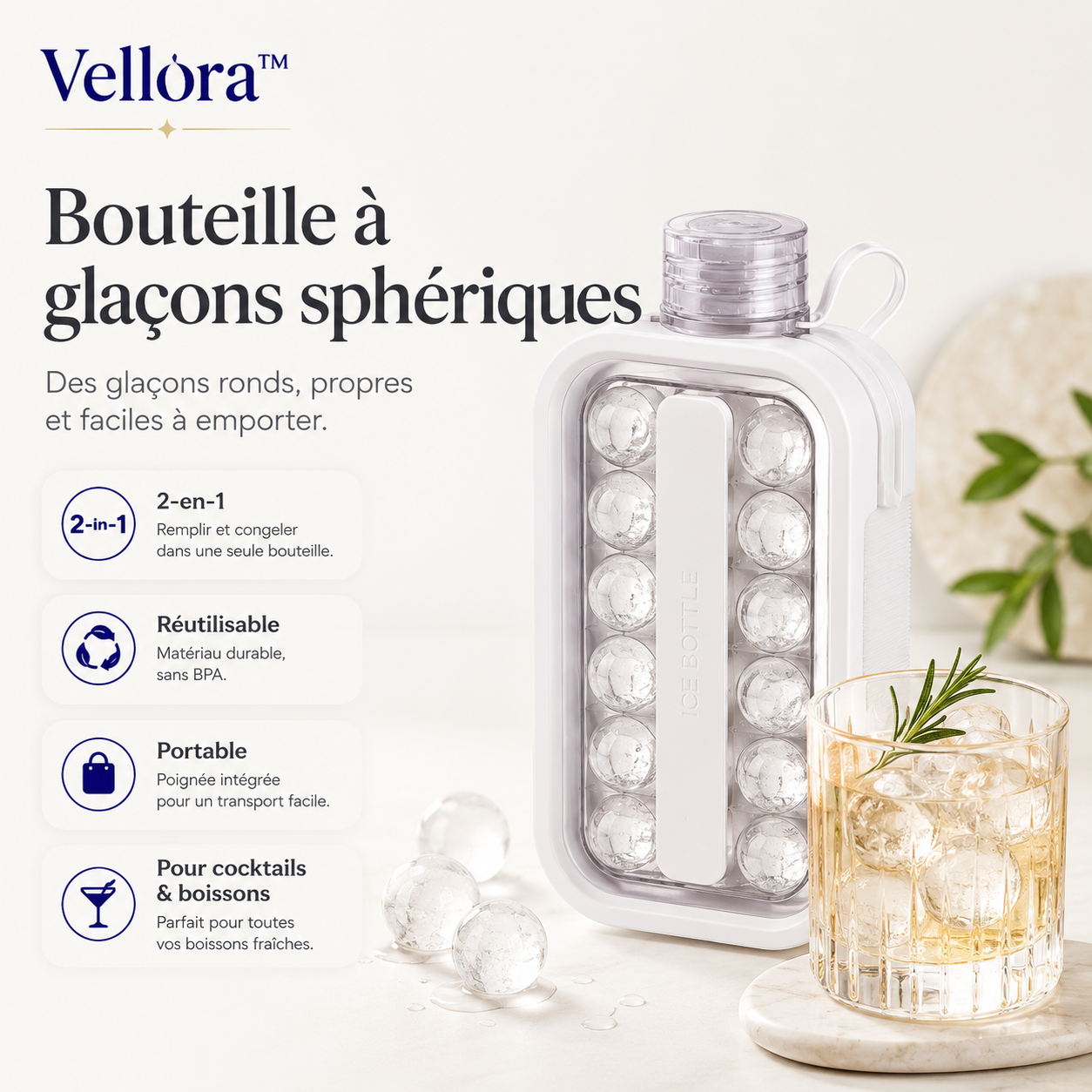 BOUTEILLE À GLAÇONS SPHÉRIQUES