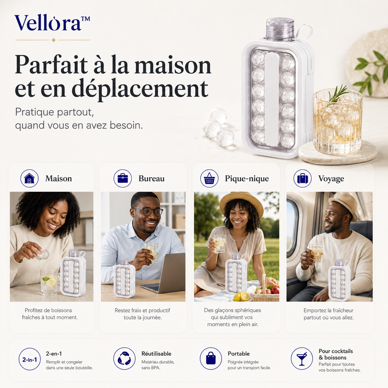 BOUTEILLE À GLAÇONS SPHÉRIQUES