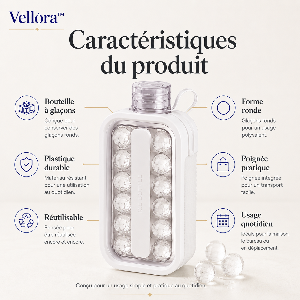 BOUTEILLE À GLAÇONS SPHÉRIQUES